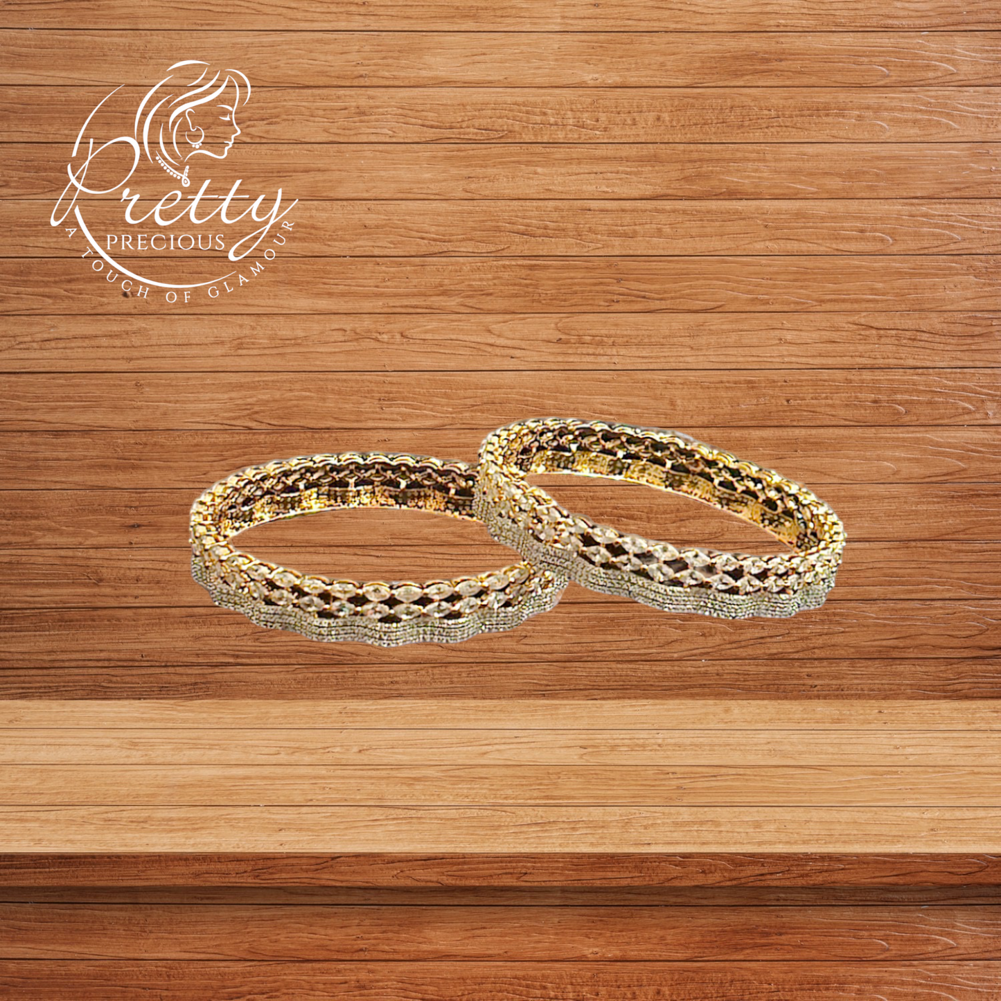 425490 Cz Classic Bangles With 2 Tone Plating-Size 2.4