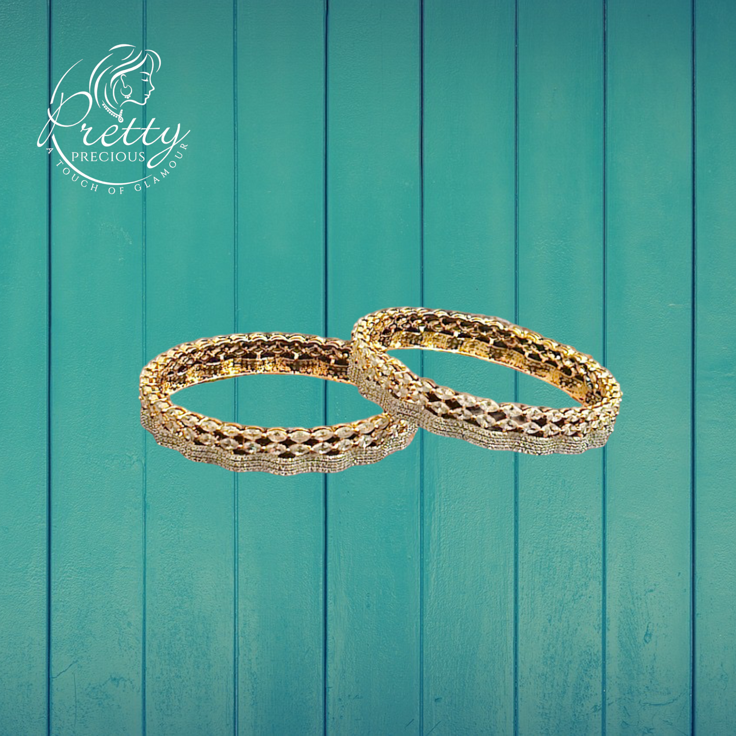 425490 Cz Classic Bangles With 2 Tone Plating-Size 2.4