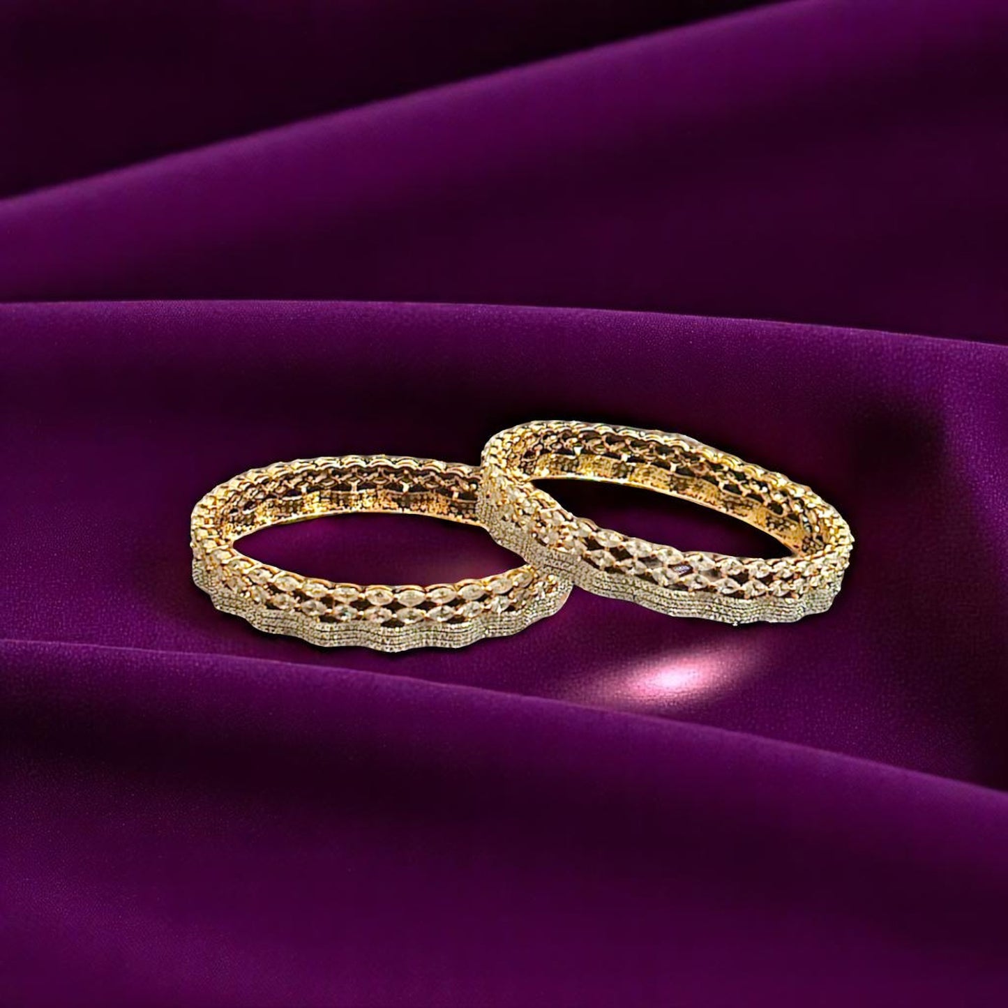 425490 Cz Classic Bangles With 2 Tone Plating-Size 2.4