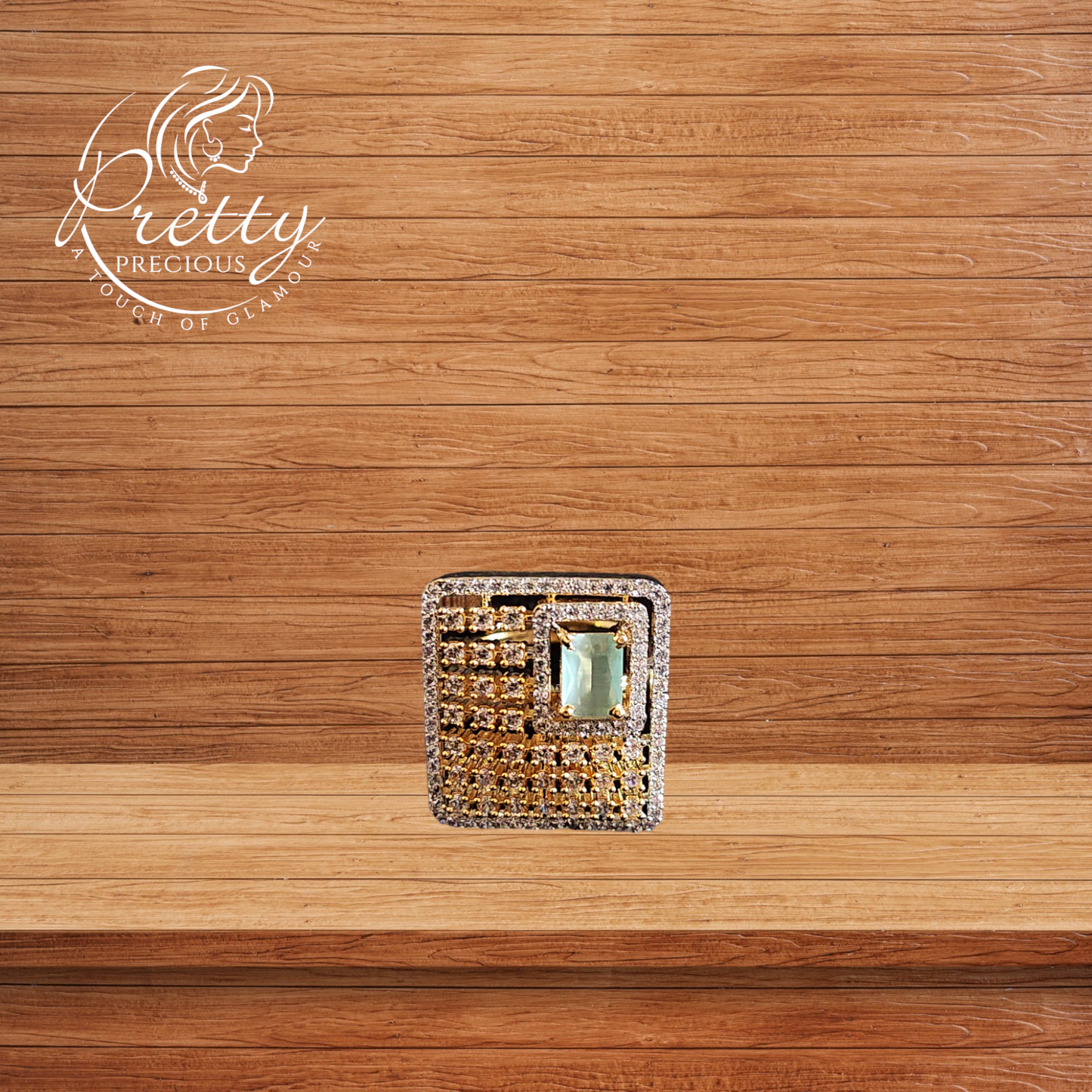 425721 Cubic Zirconia Adjustable Ring With 2 Tone Plating