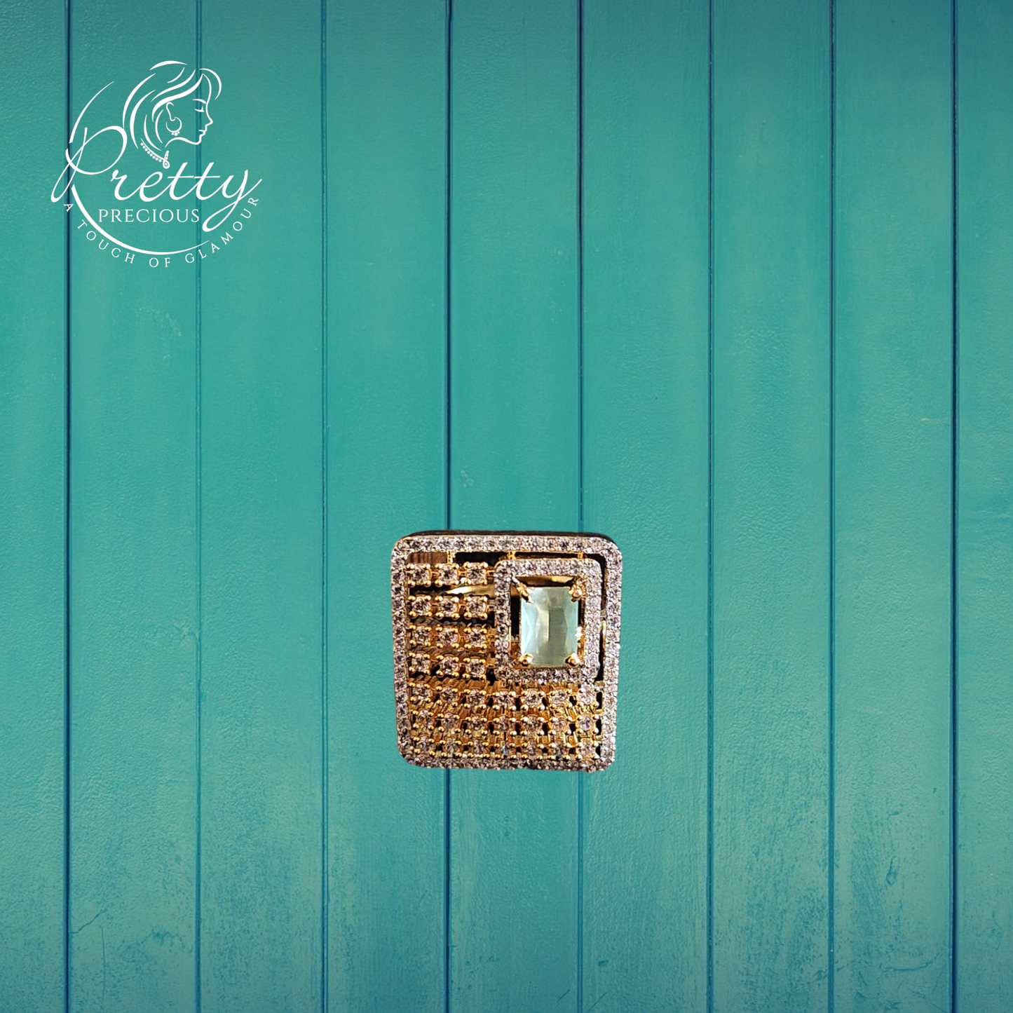 425721 Cubic Zirconia Adjustable Ring With 2 Tone Plating