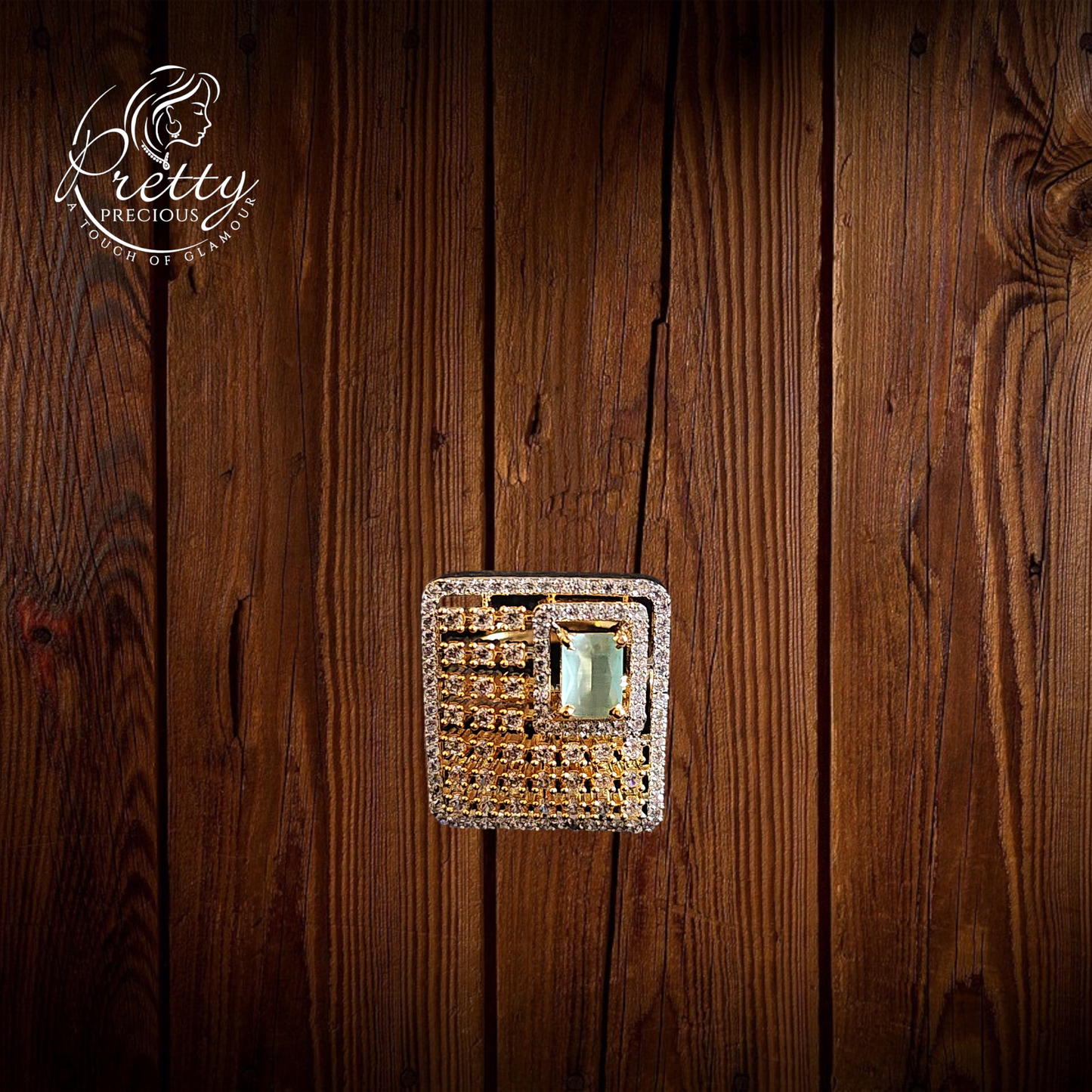 425721 Cubic Zirconia Adjustable Ring With 2 Tone Plating