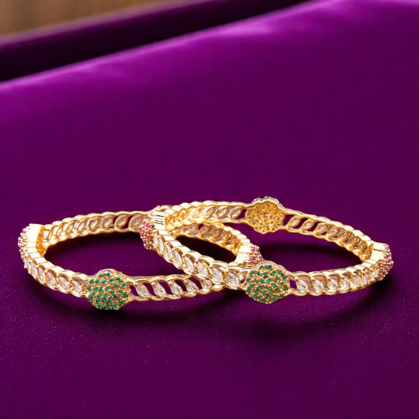 426083 Cz Bangles With Gold Plating-Size 2.4