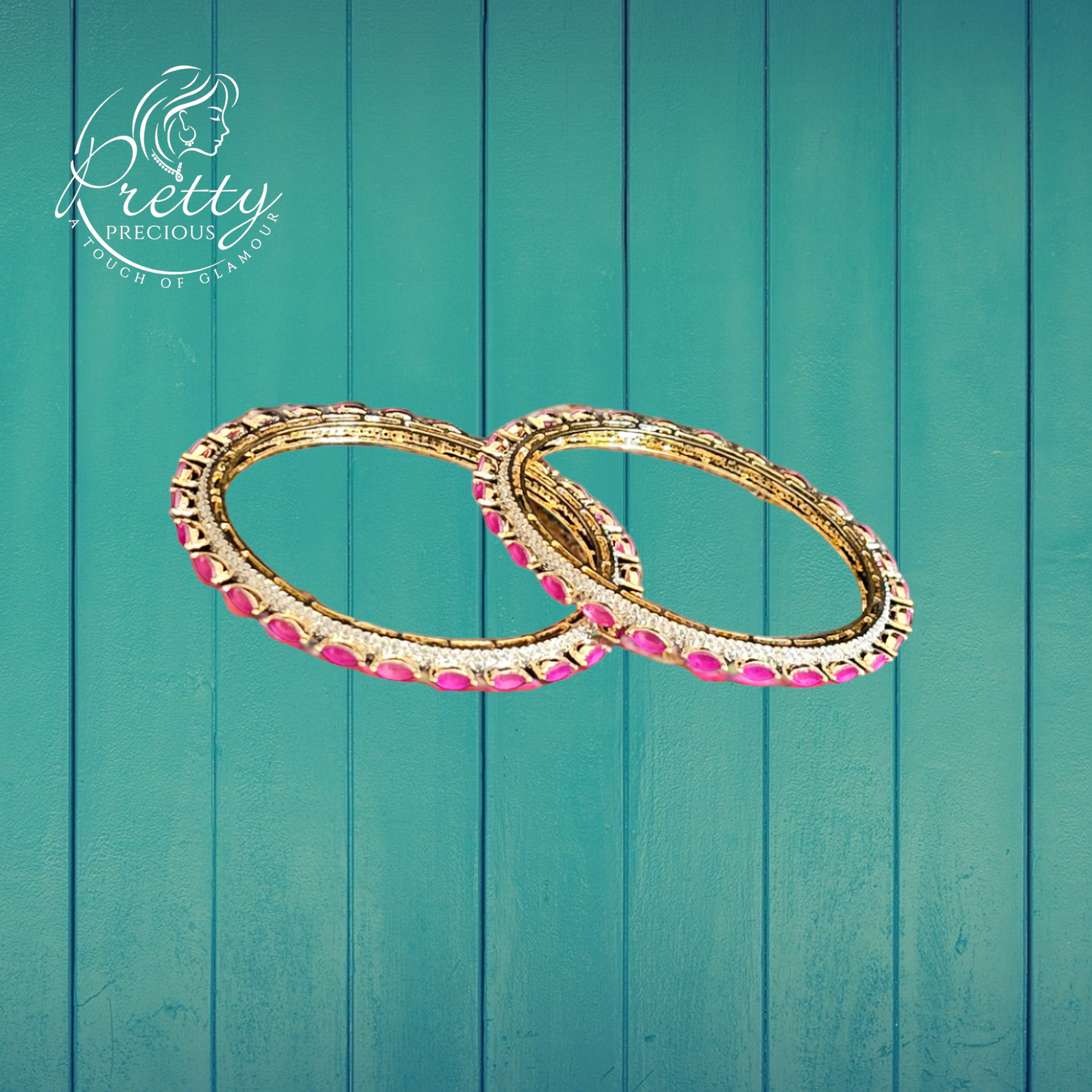 426827 Cz Classic Bangles With 2 Tone Plating-Size 2.6