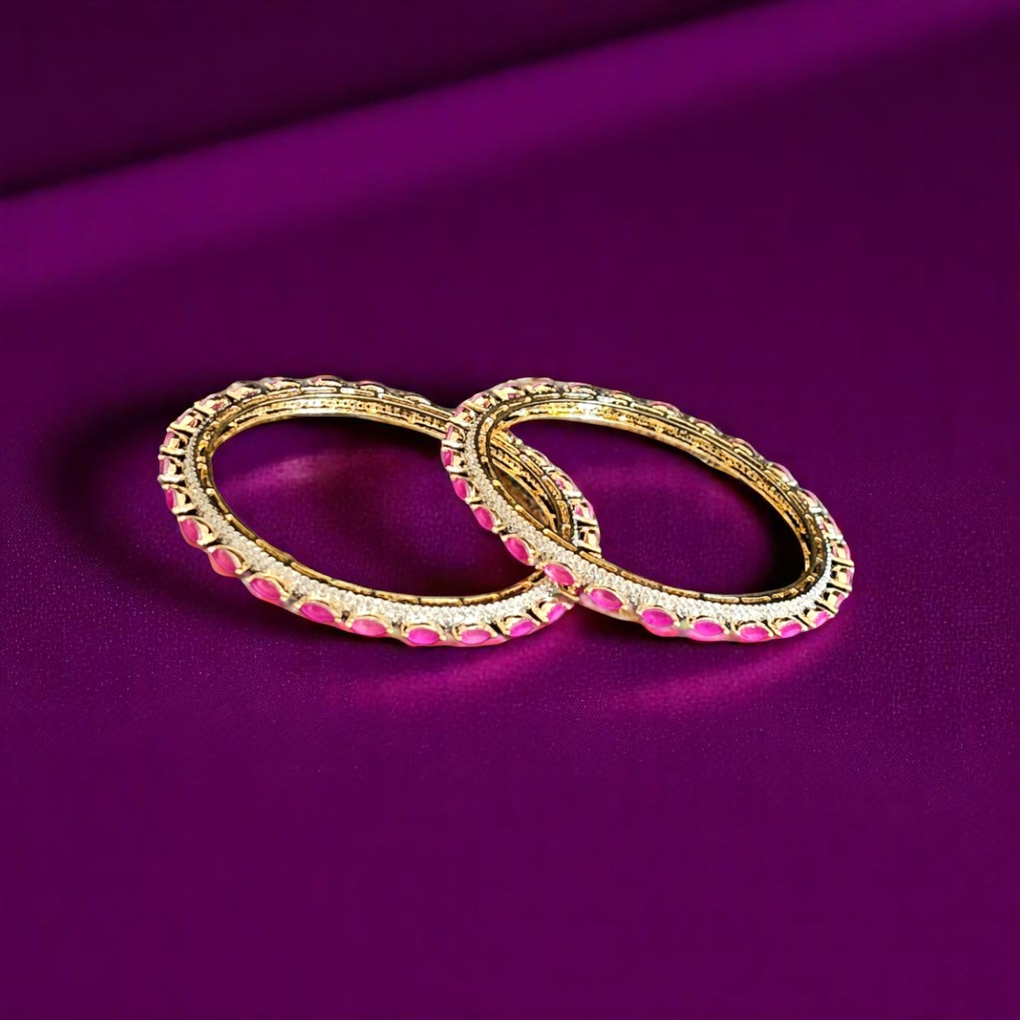 426827 Cz Classic Bangles With 2 Tone Plating-Size 2.6