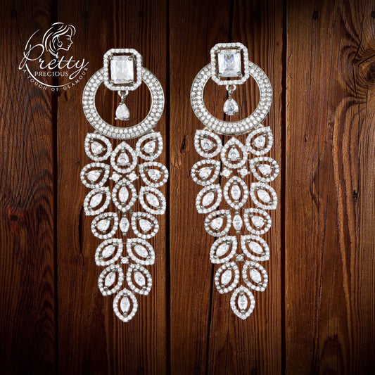 427997 Cubic Zirconia Long Earring With Black Plating