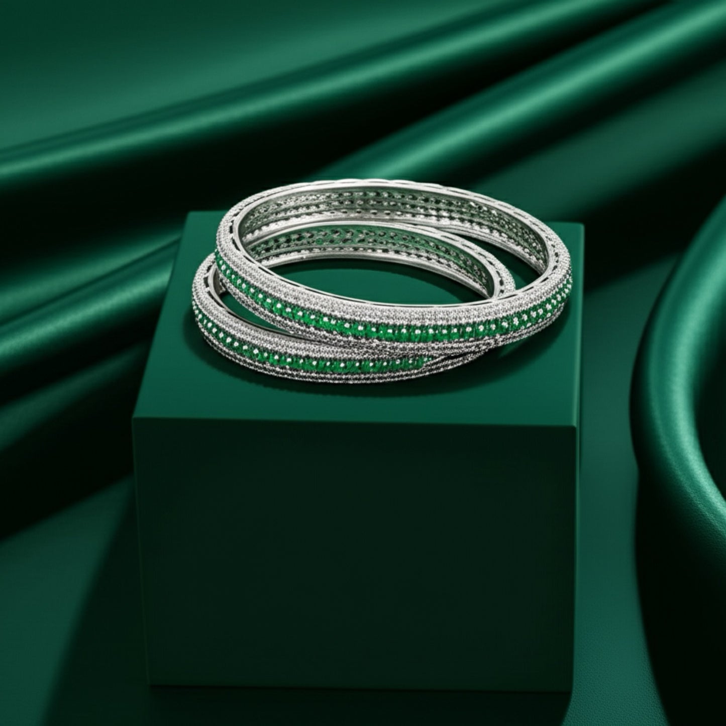 430363 Cubic Zirconia Delicate Bangles With Rhodium Plating-Size 2.8