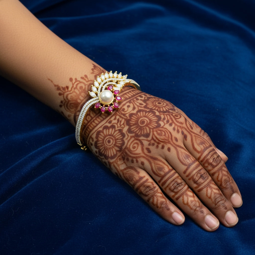 439355 Cz Openable Kada With 2 Tone Plating-Ruby