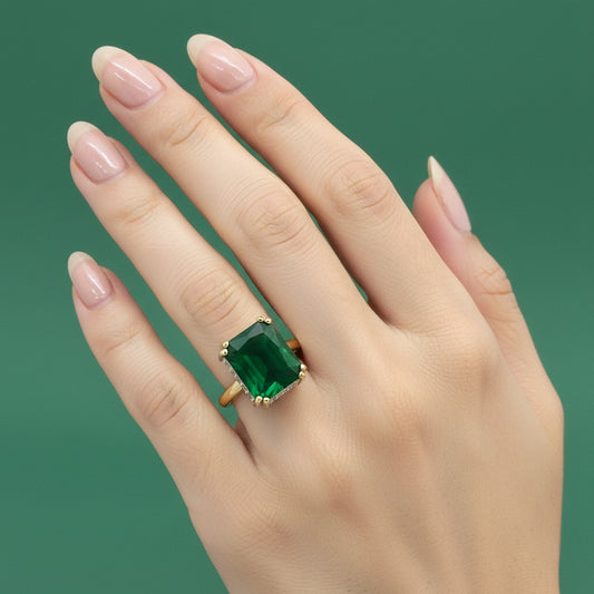 438616 Cz Classic Ring With 2 Tone Plating-Green