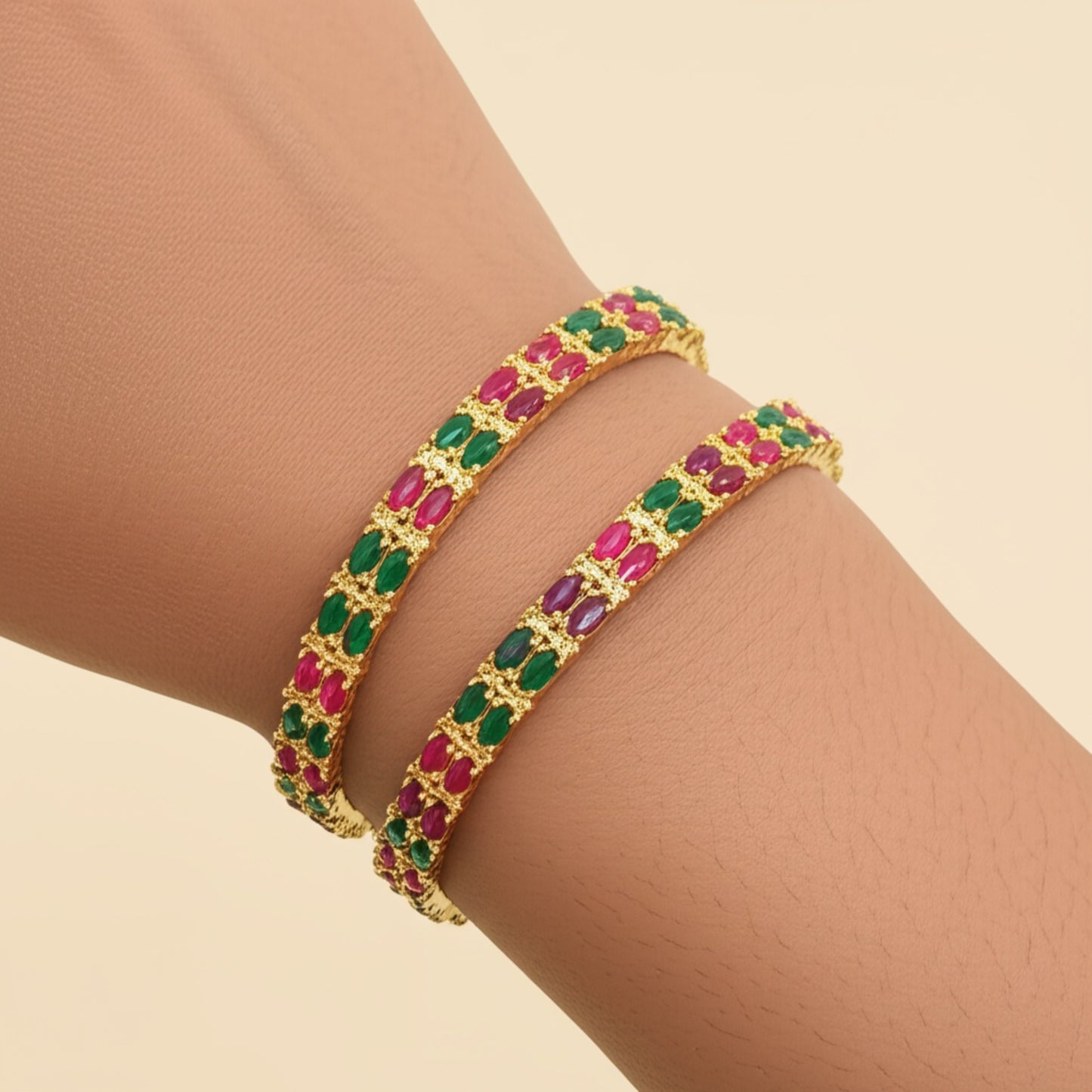 420539 Cz Bangles With Gold Plating-Size 2.4 & 2.6