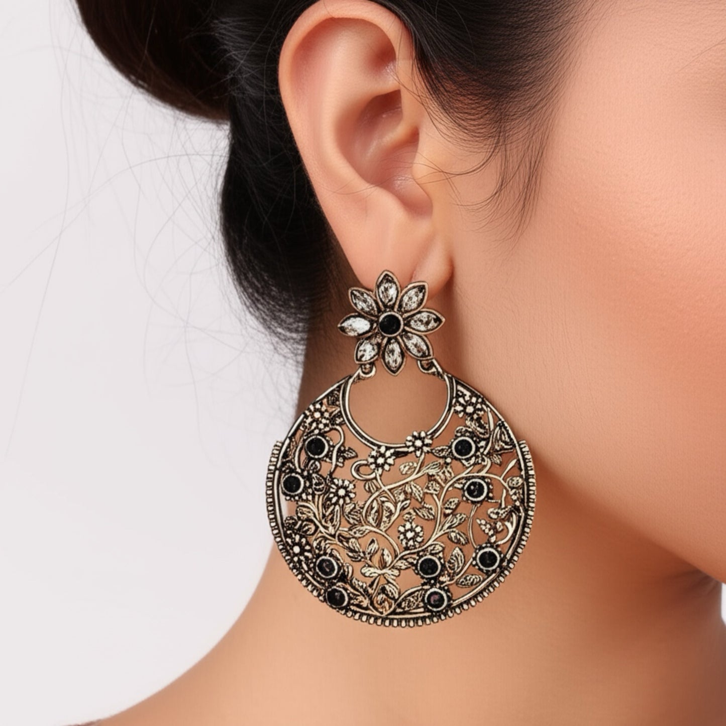 35296 Pretty Precious Fashion Oxidised Silver Stylish Party Wear Earrings for Women and Girls