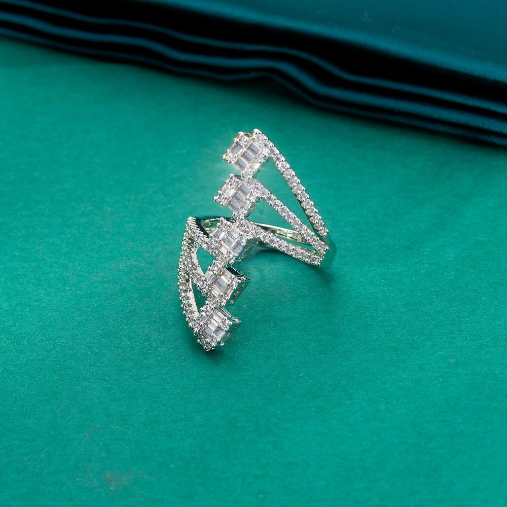 436488 Cz Adjustable Ring Silver