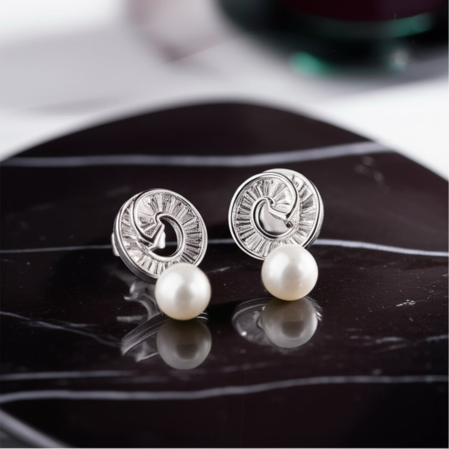 92859ER Cz Pearl Tops With Rhodium Plating