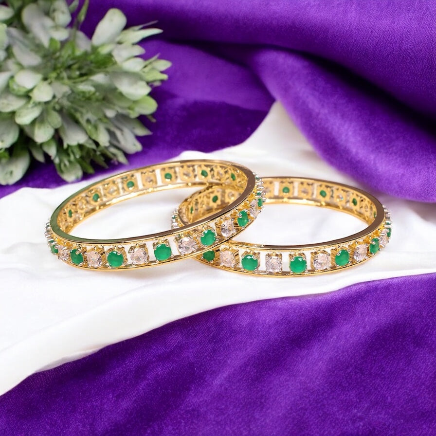 431066 Cz Bangles With Gold Plating-Size 2.6 (Green-White)