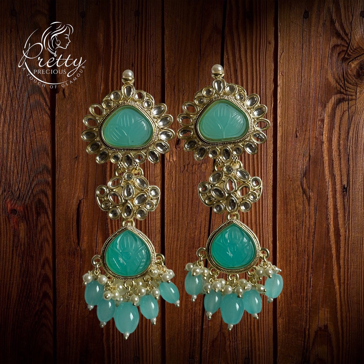 109144 Indo Western Stone Earring With Gold Plating Aqua