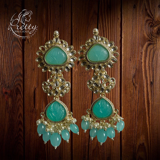 109144 Indo Western Stone Earring With Gold Plating Aqua