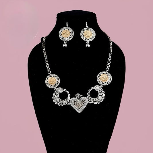 803792 Oxidised Delicate Necklace With 2 Tone Plating
