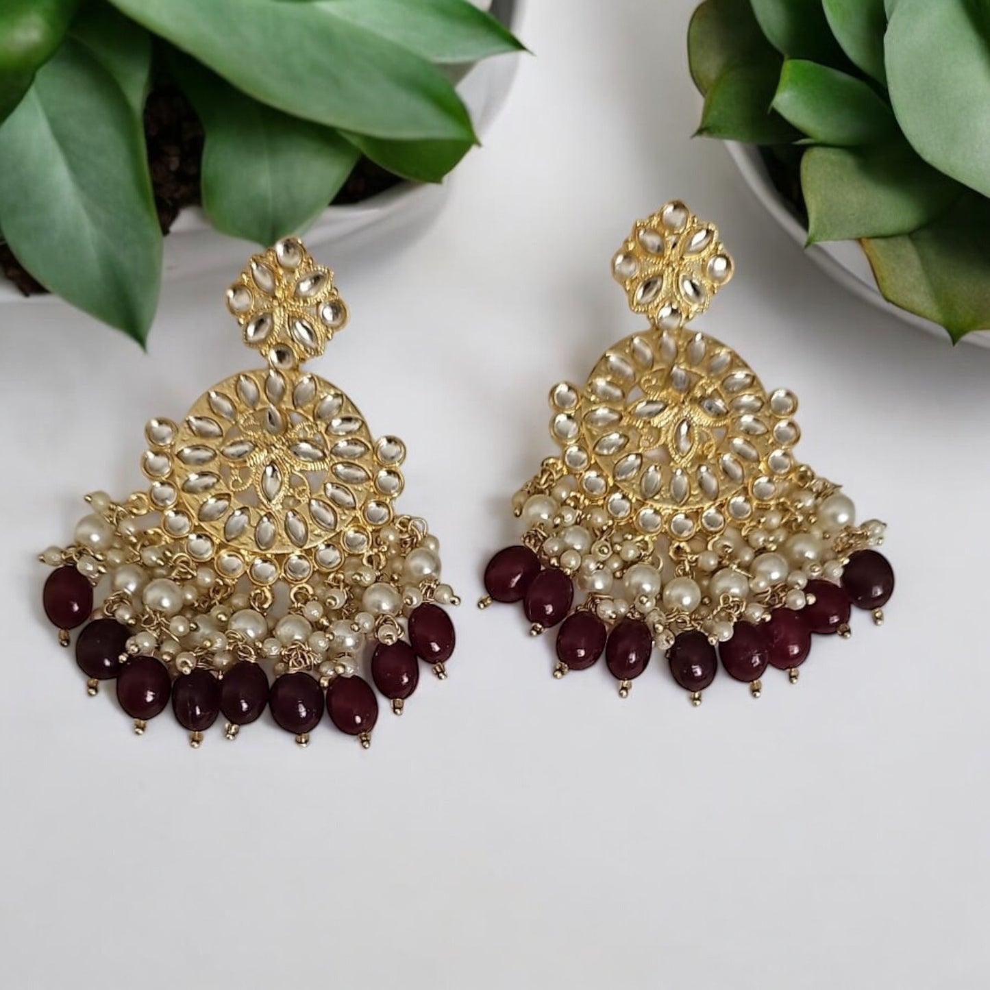 IW-000171-Indo Western (Kundan) Earring-Maroon