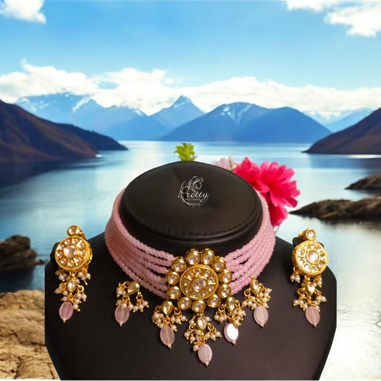 97309-NS Cz Delicate Necklace Pink