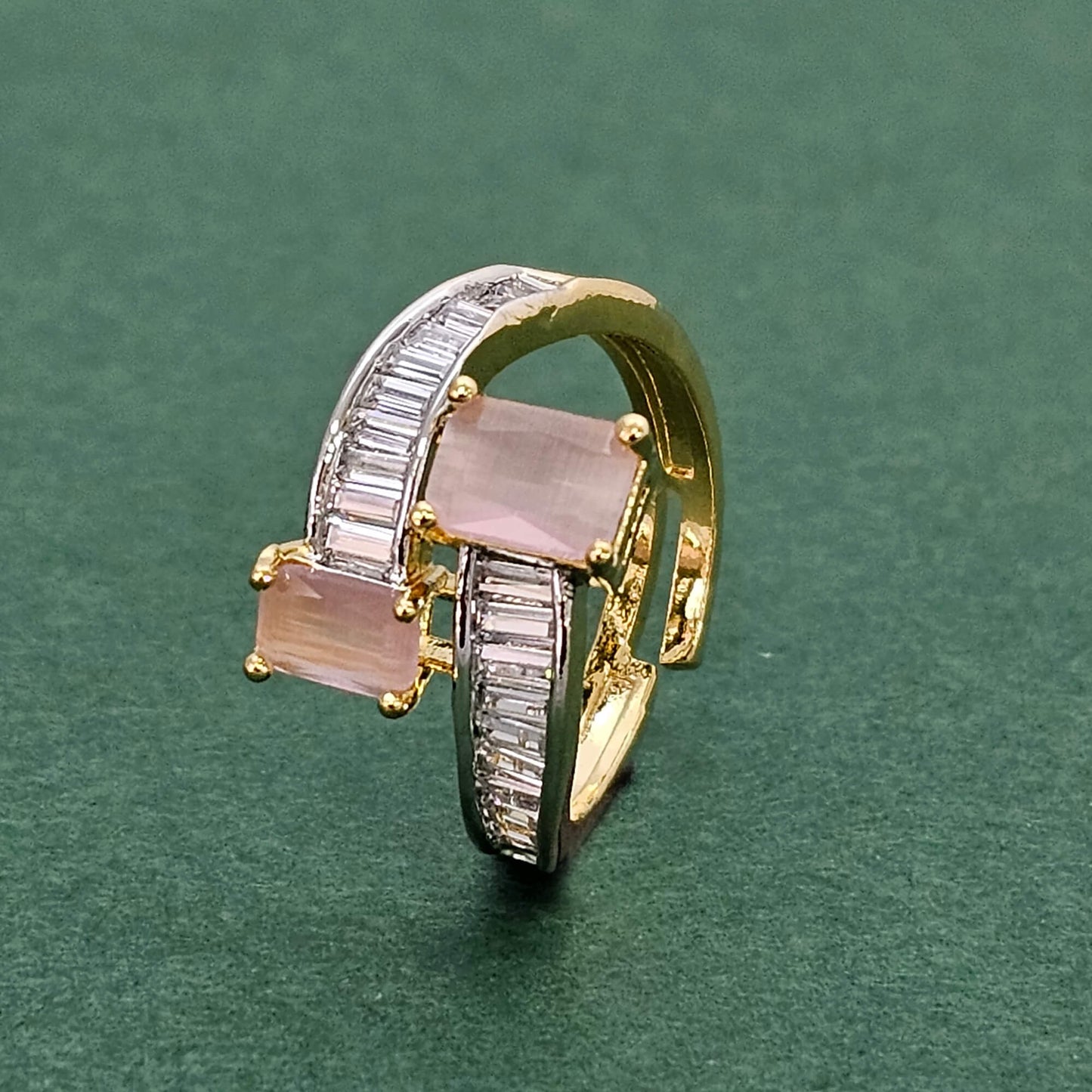 438469 Cz Adjustable Ring With 2 Tone Plating-Pink