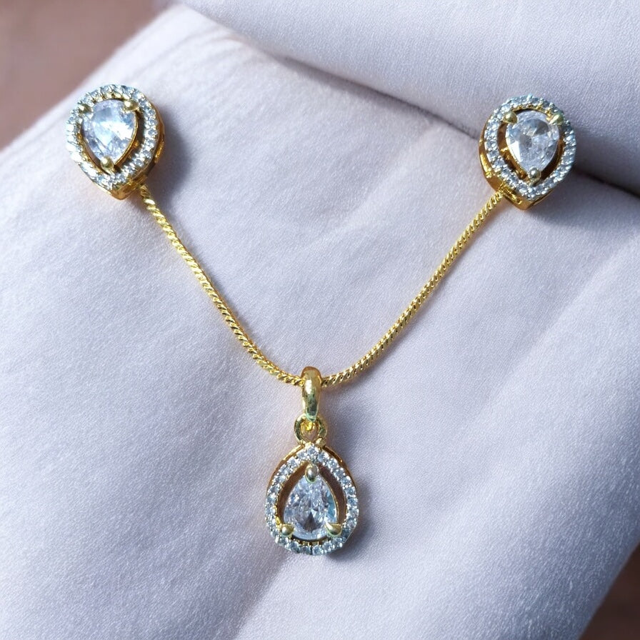 91609-PS-American Diamond Delicate Pendant Set With Gold Plating-Design 5