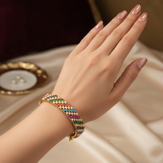 436485 Cubic Zirconia Classic Kada With Gold Plating-Multi