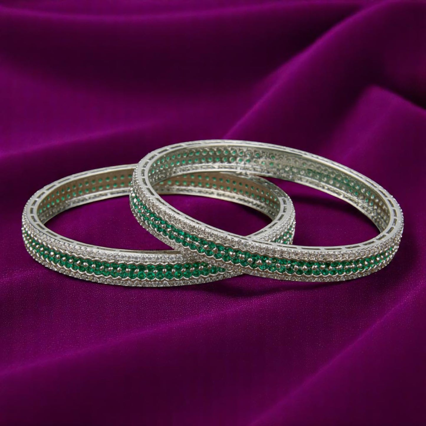 430363 Cubic Zirconia Delicate Bangles With Rhodium Plating-Size 2.8