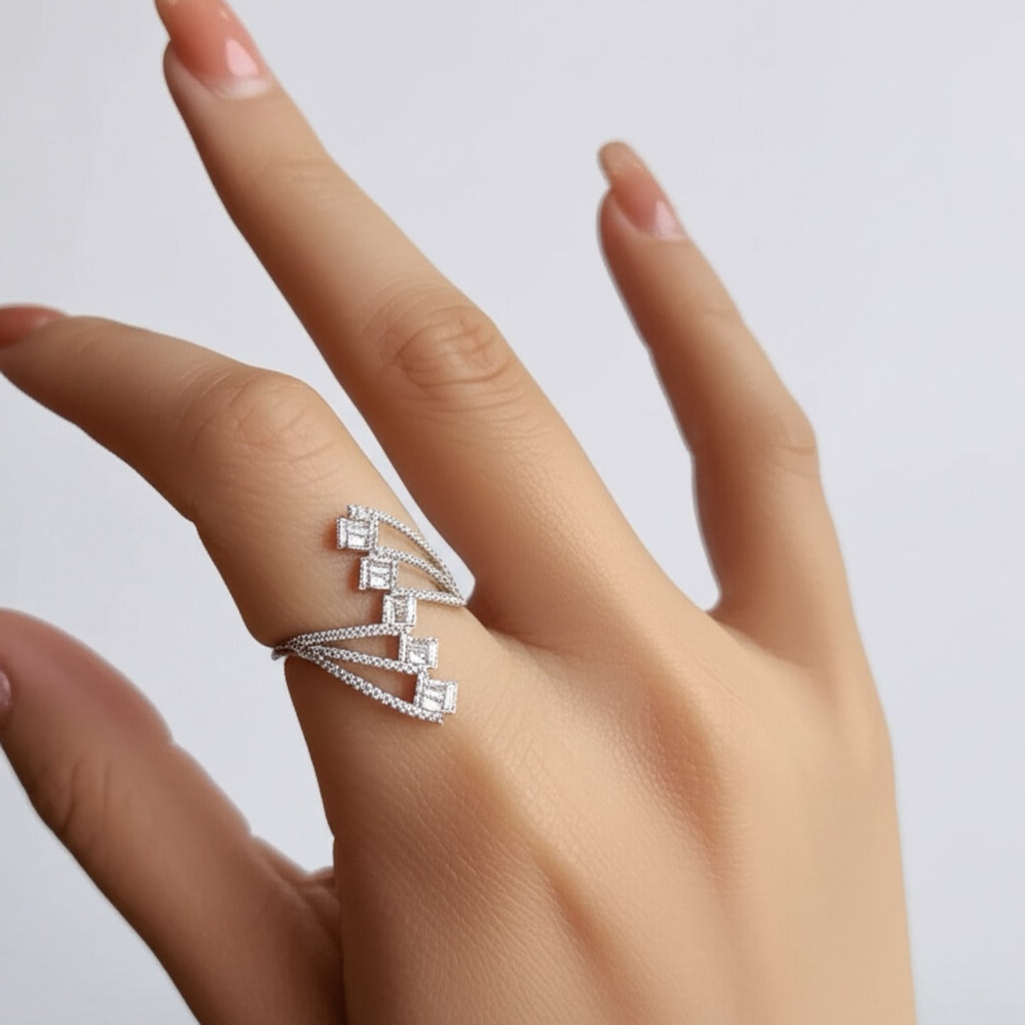 436488 Cz Adjustable Ring Silver