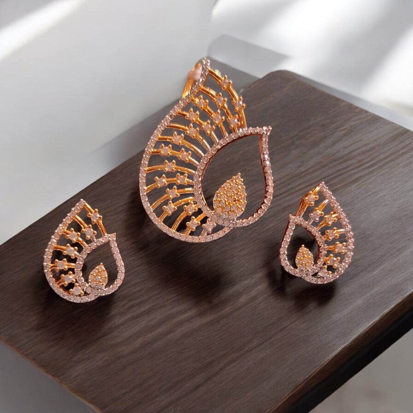 436298-American Diamond Delicate Pendant Set With Gold Plating-White