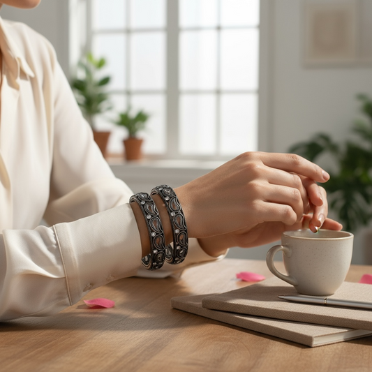 806868 Classic Bangles With Oxidised Plating-Size 2.4