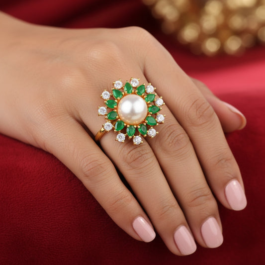 438412 Cz Classic Ring With 2 Tone Plating-Green