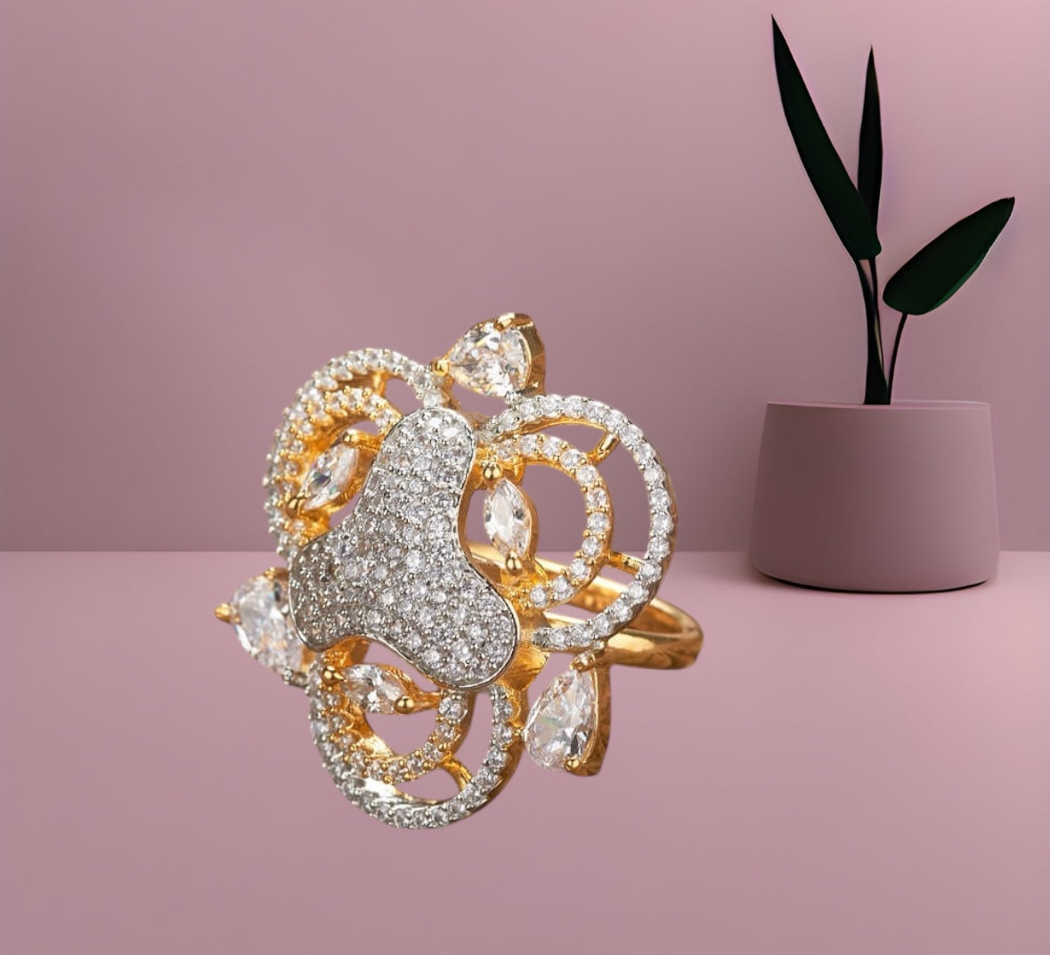 431877 Cz Adjustable Ring 2 Tone