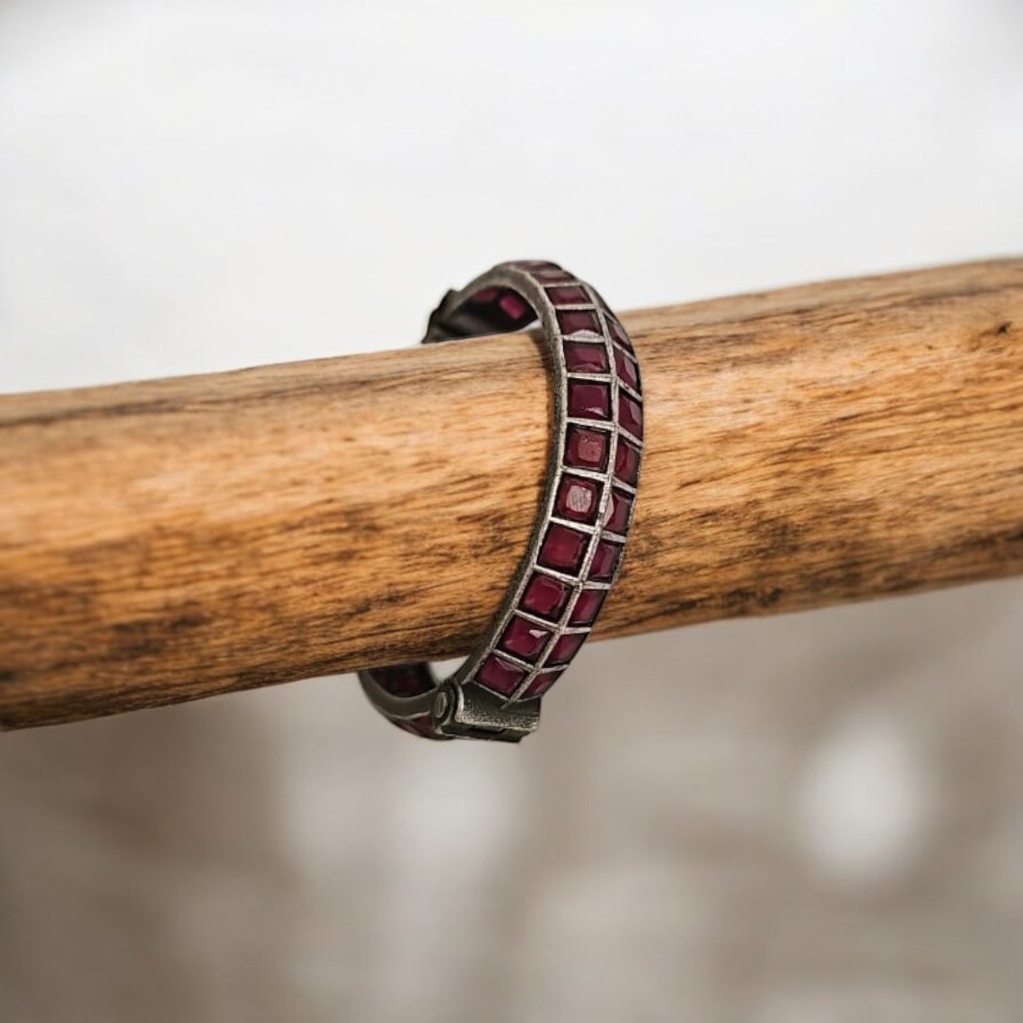 92009-KDO Classic Kada With Oxidized Plating- Ruby