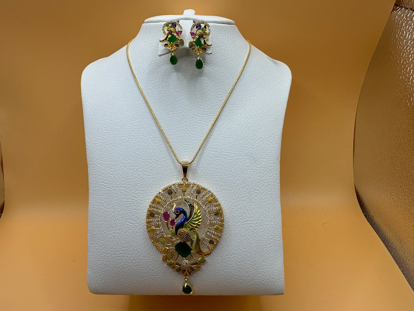 1051-American Diamond Delicate Pendant Set -Green