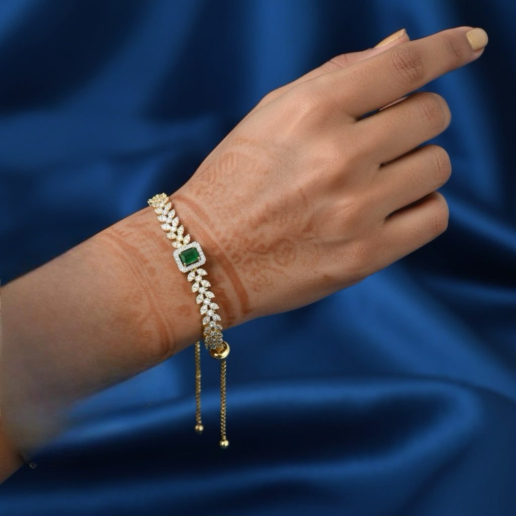 439541 Cubic Zirconia Adjustable Bracelet With 2 Tone Plating-Green