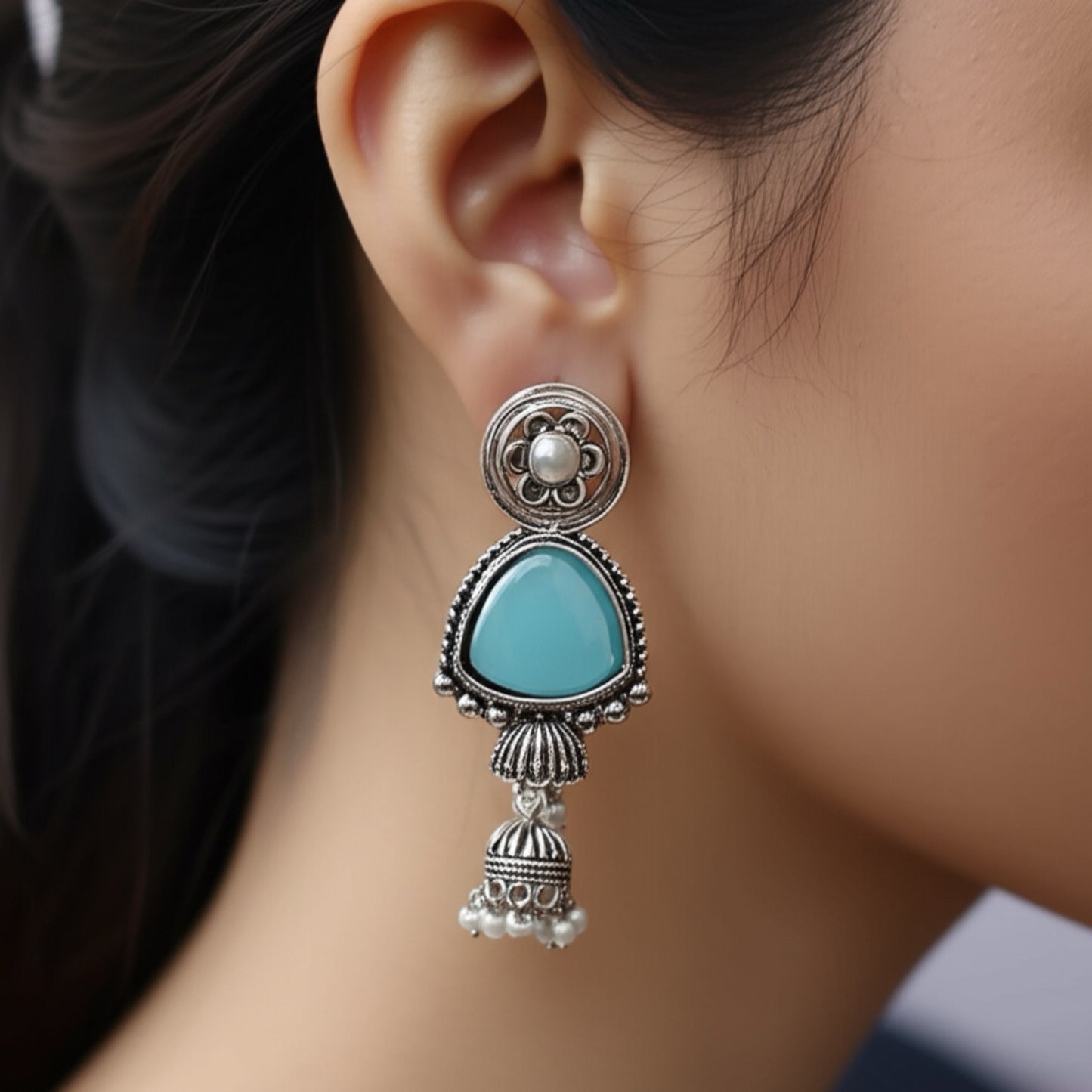 807043 Pretty Precious Fashion Oxidised Silver Stylish Party Wear Earrings for Women and Girls