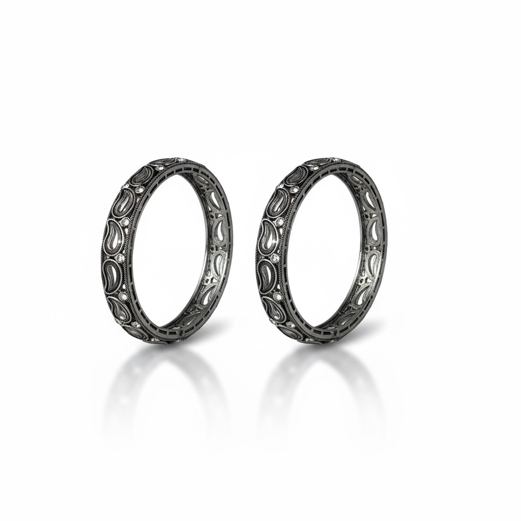 806868 Classic Bangles With Oxidised Plating-Size 2.4