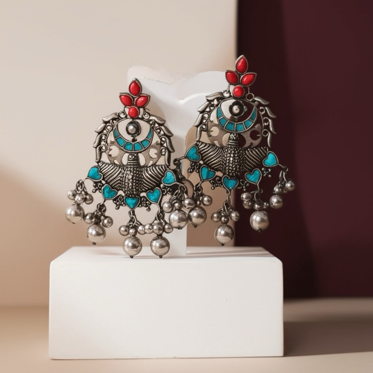 35420 Pretty Precious Fashion Oxidised Silver Stylish Party Wear Earrings for Women and Girls