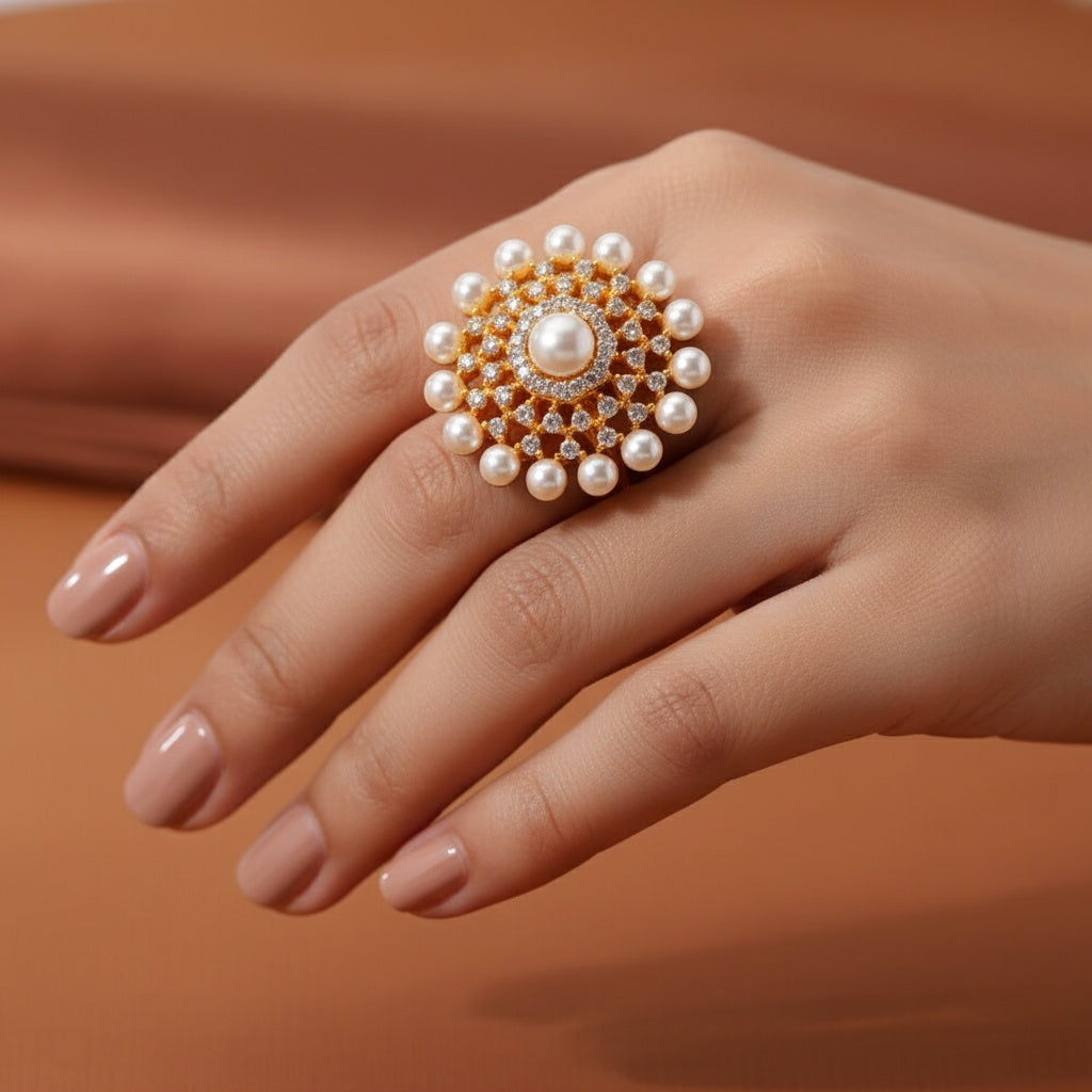 438534 Cubic Zirconia Classic Ring With 2 Tone Rhodium Plating