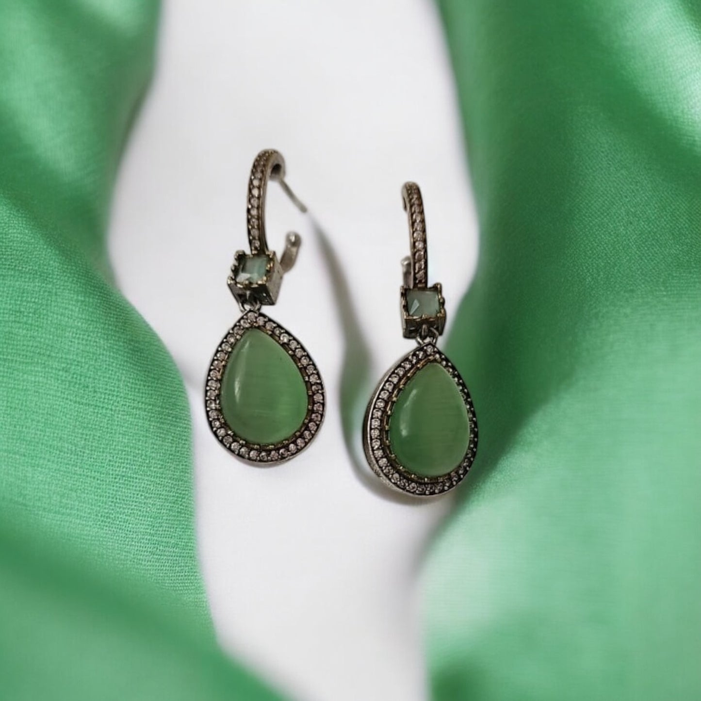 35250 Pretty Precious Fashion Oxidised Silver Stylish Party Wear Earrings for Women and Girls-Green