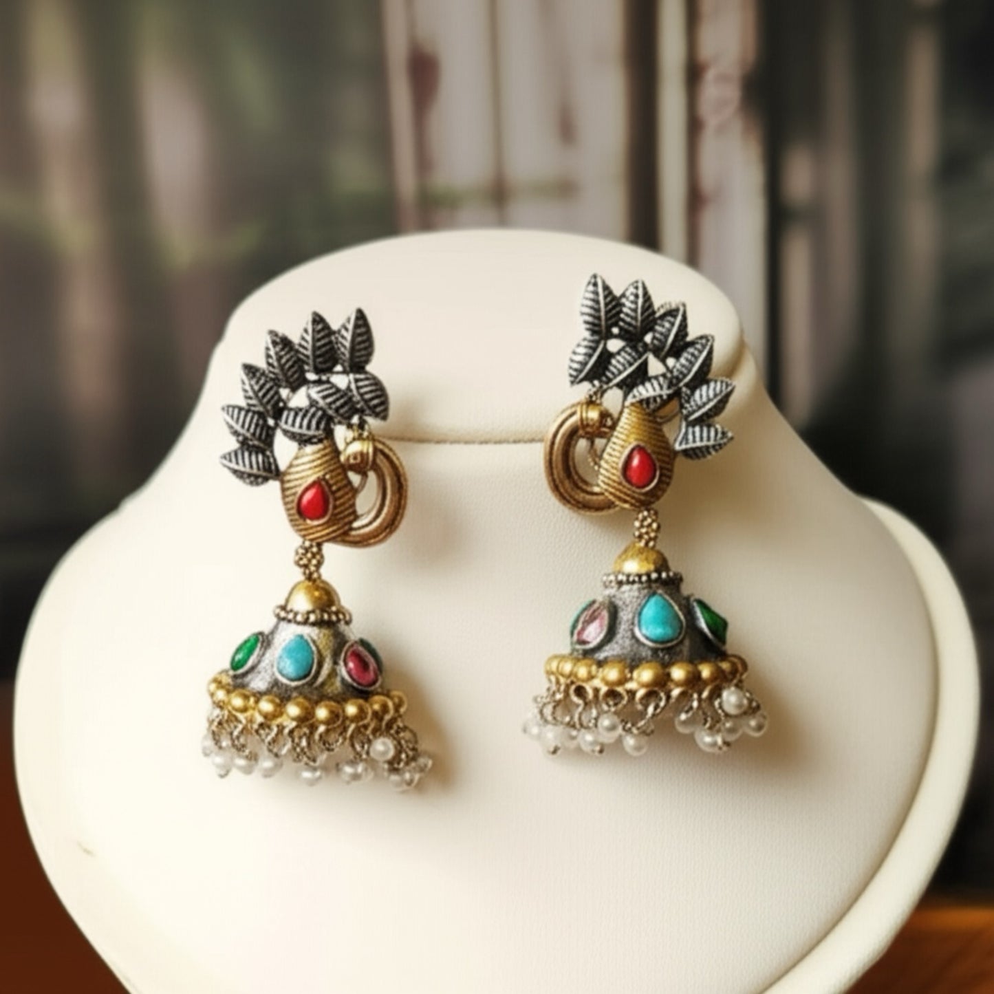 35250 Pretty Precious Fashion Oxidised Silver Stylish Party Wear Earrings for Women and Girls-Multi