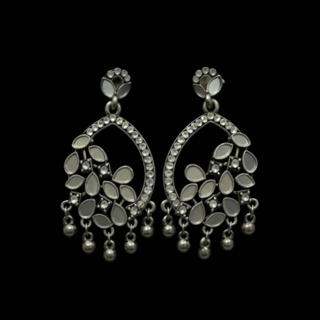 1357-Pretty Precious Oxidised Silver Stylish Party Wear Earrings for Women and Girls Studs - Mirror look