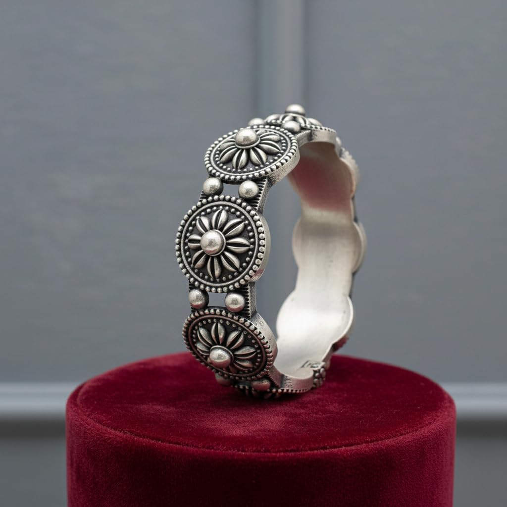 1498-Pretty Precious Oxidised Silver Look Screw Openable Kada Bracelet for Women & Girls | Ethnic & Party Wear Jewellery