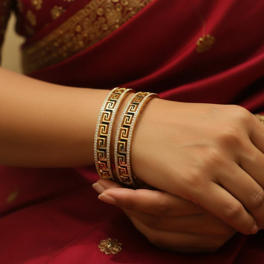 1477-Pretty Precious Two Tone Cubic Zirconia/American Diamond Traditional Bangles/Bracelet Set of 2 for Women and Girls- (Size 2.6)