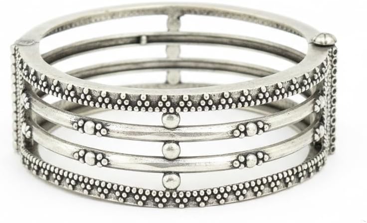 809377-Pretty Precious Oxidised Silver Look Screw Openable Kada Bracelet for Women & Girls | Ethnic & Party Wear Jewellery-Silver