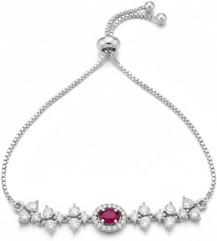 441062-Pretty Precious Adjustable chain Bracelet Cubic Zircon/American Diamond Rohdium Plated for Women and Girls-Ruby colour