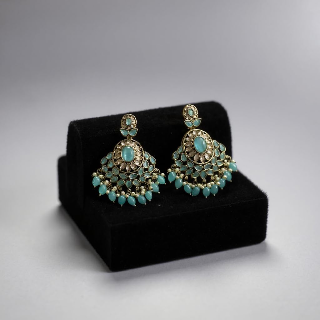 1341-Pretty Precious Traditional Kundan Earring Stylish Party Wear Earrings for Women and Girls-Mehndi Plating Aqua colour