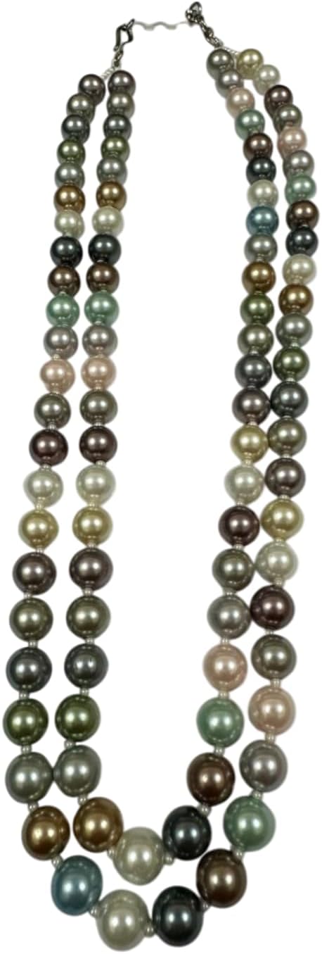 BC52558-Pretty Precious Multi-Strand Pearl Necklace, Double Layer Graduated Design, Multicolour Beaded with Lobster Clasp