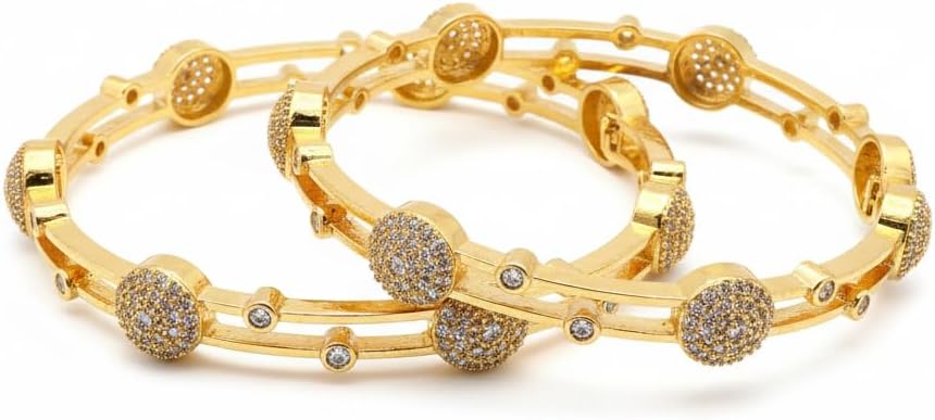 1472-Pretty Precious Two Tone Cubic Zirconia/American Diamond Traditional Bangles/Bracelet Set of 2 for Women and Girls- (Size 2.6)