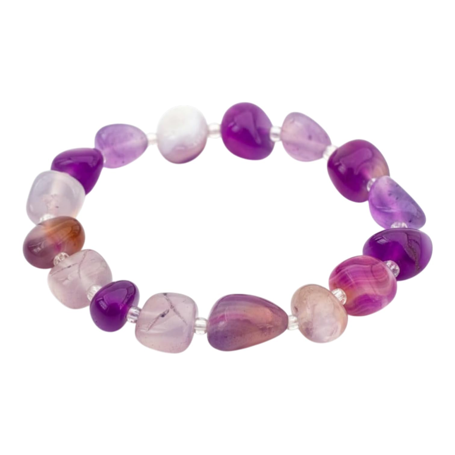 BC12562-Pretty Precious Natural Stone Bracelet for Women | Stretchable Beaded Crystal Bracelet | Handmade Statement Jewellery for Girls |Fashion Accessory-Assorted Stone colour